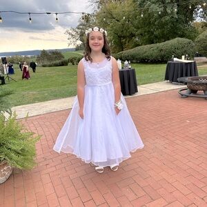 Elegant, white, formal young girls dress